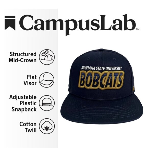 Campus Lab Montana State University Bobcats Snapback Flat Brimmed 6 Panel Hat - Picture 2 of 7